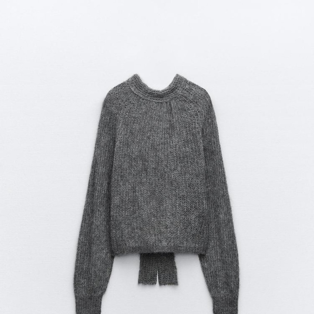 Zara gray open knit sweater. Ties in the back or front.